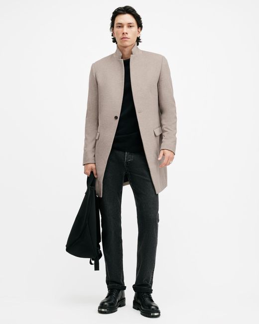 AllSaints White Hargrove Slim Fit Wool Blend Coat for men