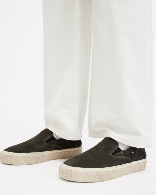 AllSaints White Navaho Suede Slip On Trainers for men