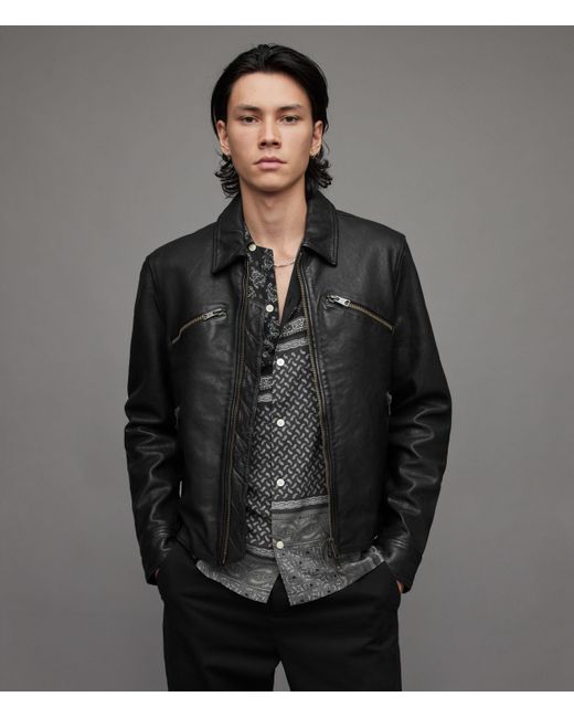 AllSaints Gray Verdi Leather Jacket for men
