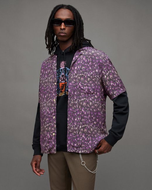 AllSaints Purple Ikuma Leopard Print Relaxed Fit Shirt for men