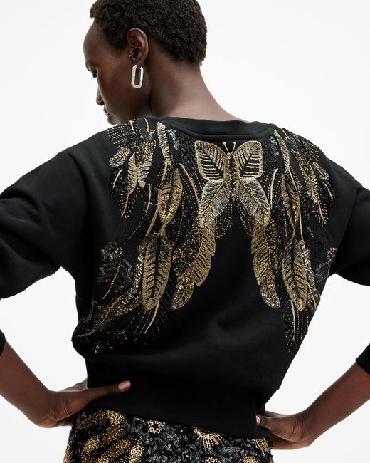 AllSaints Black Separo Embellished Butterfly Sweatshirt