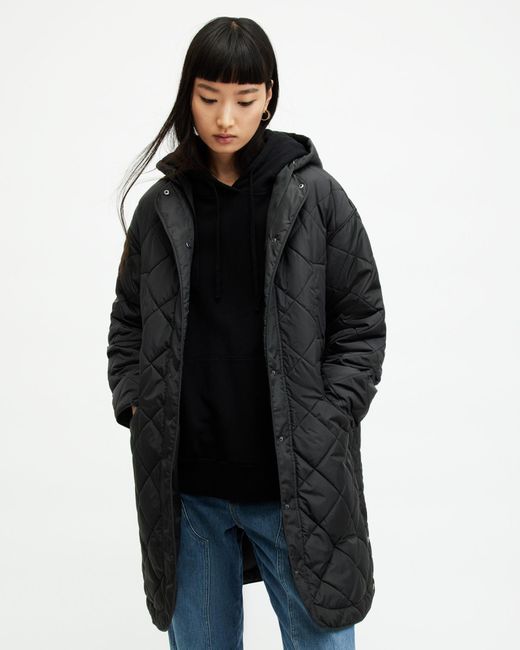 AllSaints Black Rina Quilted Relaxed Fit Liner Coat