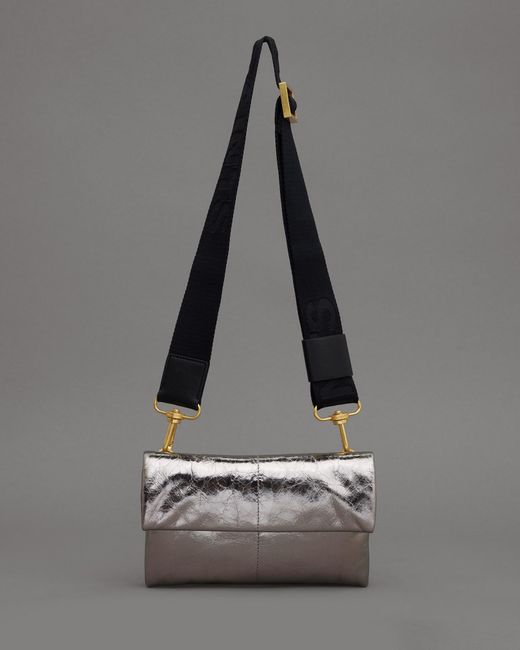 AllSaints Gray Ezra Metallic Leather Crossbody Bag