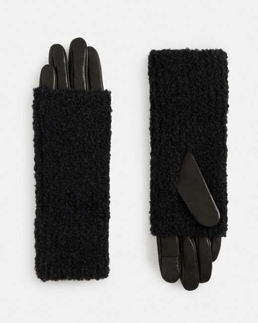 AllSaints Black Darby Knitted Cuff Leather Gloves