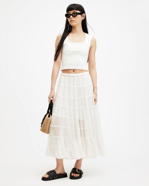 AllSaints Natural Eva Elasticated Waist Tiered Maxi Skirt