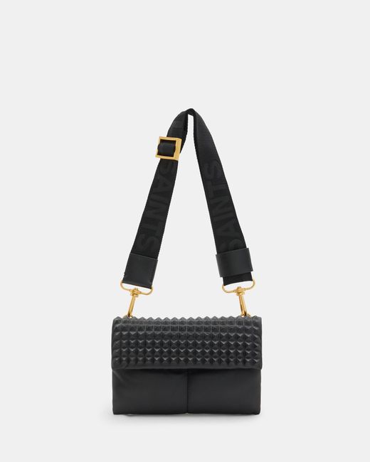 AllSaints Black Ezra Studded Leather Crossbody Bag,