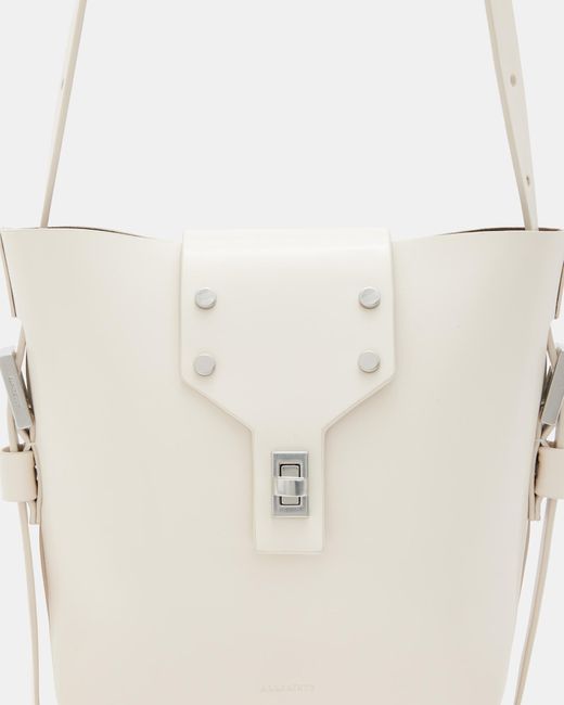 AllSaints White Miro Turn Lock Leather Crossbody Bag