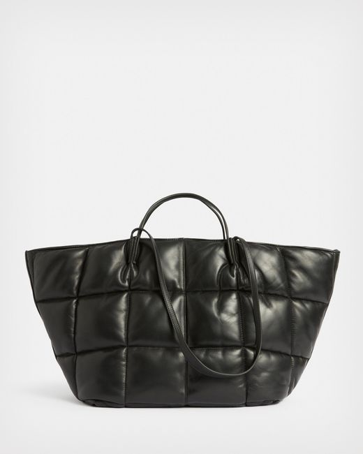 AllSaints Black Nadaline Leather Quilted Tote Bag,