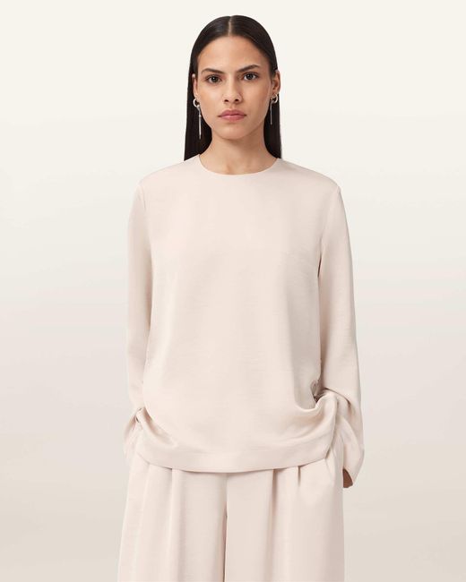 AllSaints Natural Polyester Leanne Satin Relaxed Top, /Us 2