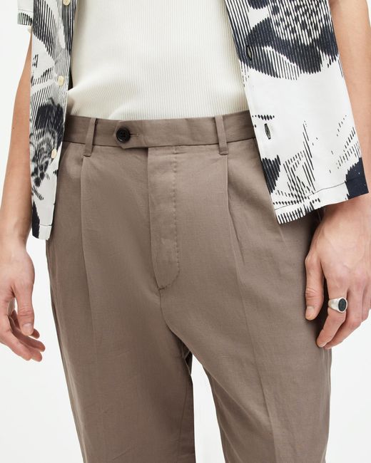 AllSaints Natural Cross Tallis Linen Blend Slim Trousers, for men