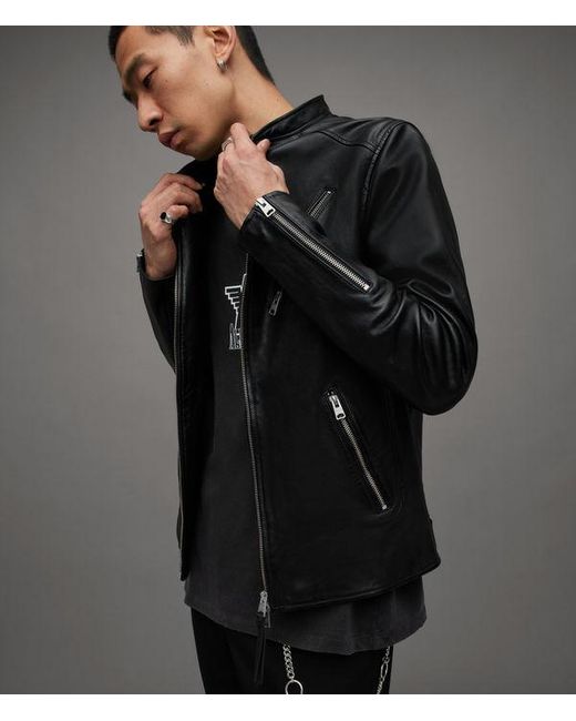 AllSaints Black Sheep Leather Slim Fit Harwood Biker Jacket, for men