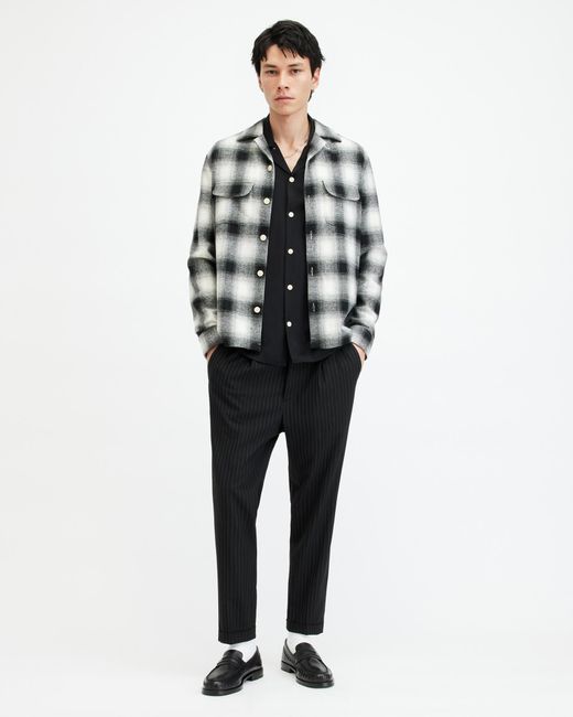 AllSaints Gray Fortunado Long Sleeve Check Embroidered Shirt, for men