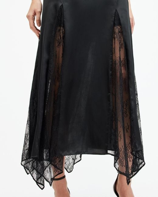 AllSaints Black Jasmine Silk Blend Lace Maxi Slip Dress,