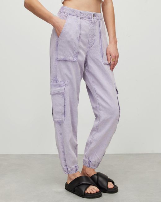 AllSaints Purple Frieda High-rise Linen Blend Denim Trousers