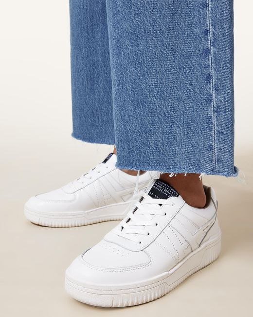 AllSaints White Vix Low Top Round Toe Leather Trainers