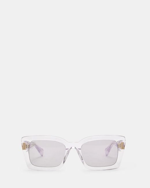 AllSaints White Marla Square Bevelled Sunglasses
