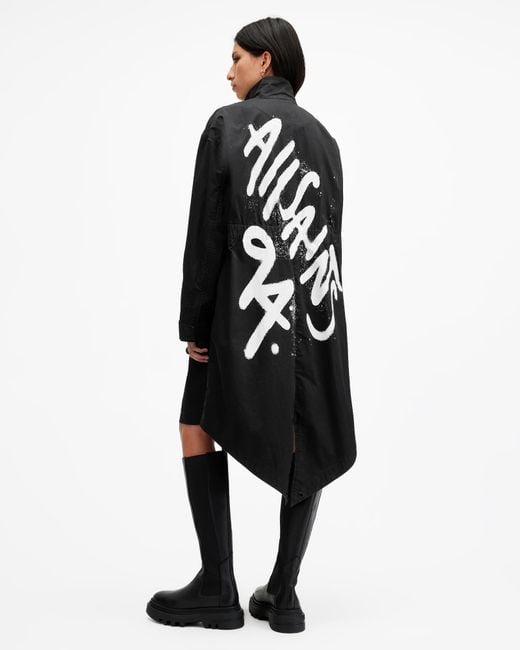 AllSaints White Milla Relaxed Fit Printed Parka Jacket