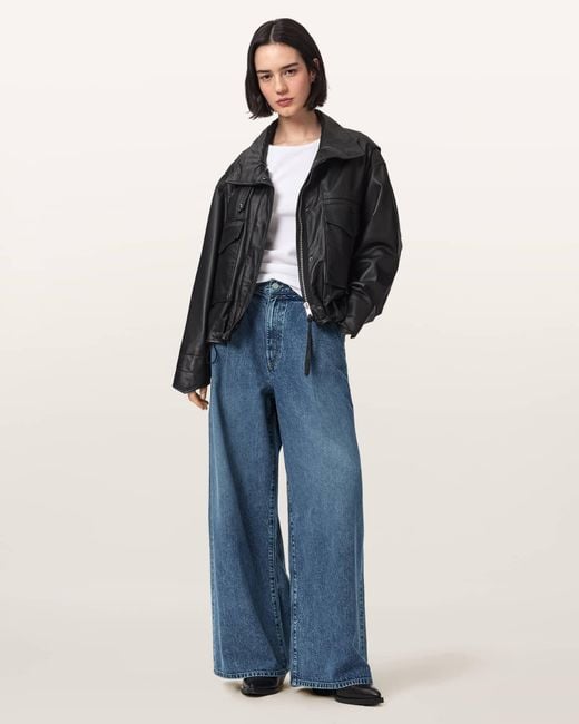 AllSaints Blue Haze Wide Leg Pleated Jeans