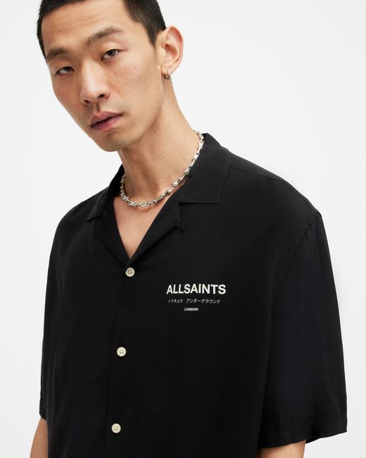 AllSaints Black Underground Logo Relaxed Fit Shirt for men