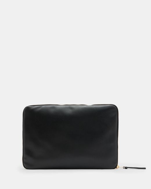 AllSaints Black Saff Leather Embossed Logo Laptop Case