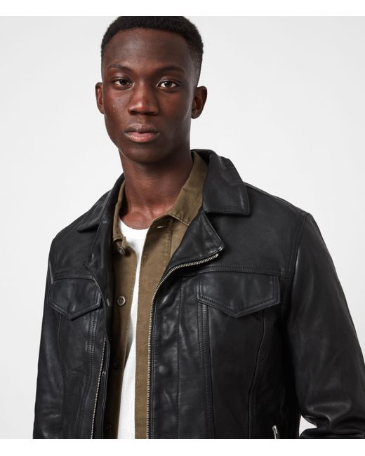 AllSaints Men's Brandt Leather Jacket in Black for Men | Lyst