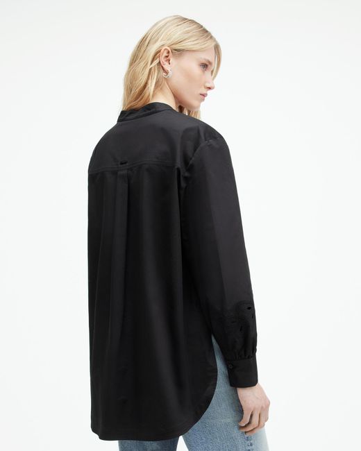 AllSaints Black Marcie Embroidered Val Relaxed Fit Shirt