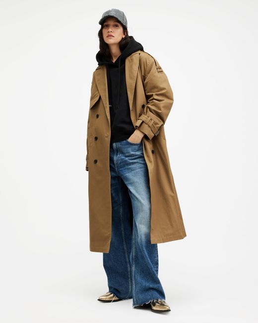 AllSaints Blue Wyatt Relaxed Fit Belted Trench Coat