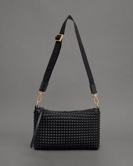 AllSaints Gray Eve Studded Leather Crossbody Bag