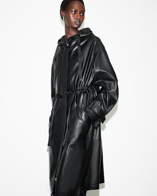 AllSaints Black Kelsea Funnel Neck Leather Coat