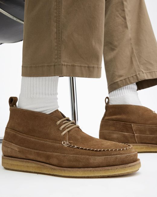 AllSaints Brown Alto Suede Round Toe Boots for men