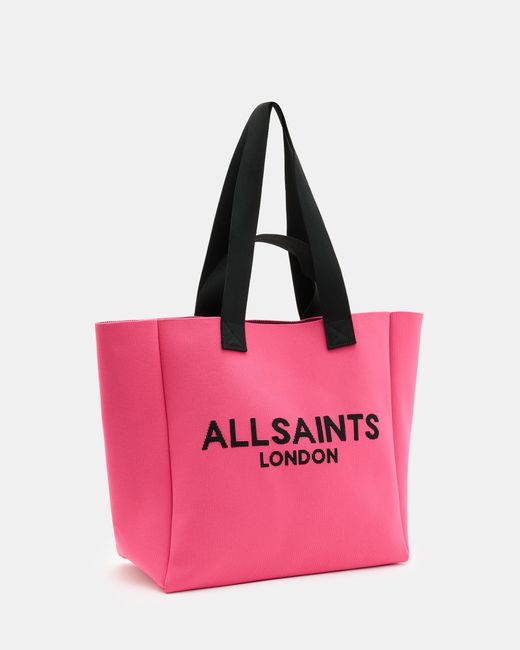 AllSaints Pink Izzy Logo Print Knitted Tote Bag