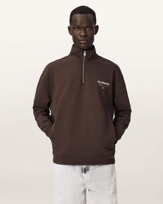 AllSaints Brown Underground Half Zip Sweatshirt for men