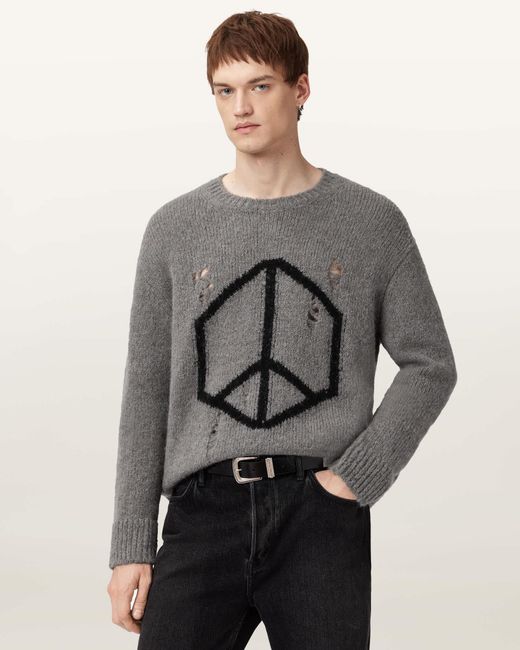 AllSaints Gray Message Oversized Wool Sweater for men