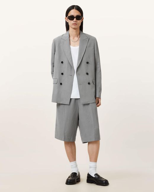 AllSaints Gray Orpheus Relaxed Fit Tailored Shorts for men