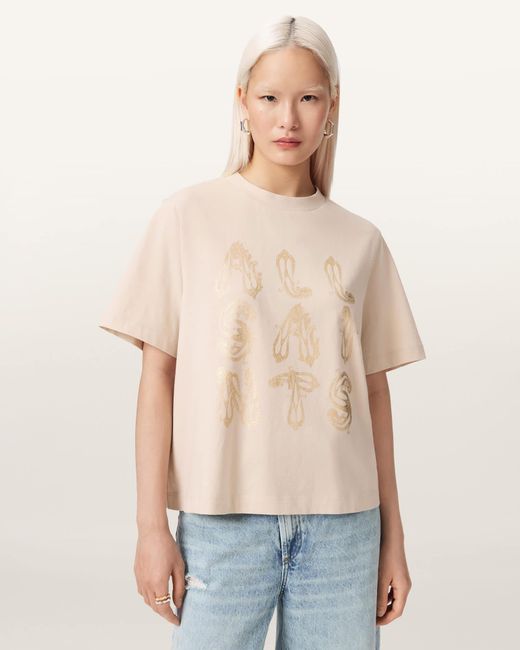 AllSaints Natural Ella Lisa Boxy Embellished T-Shirt