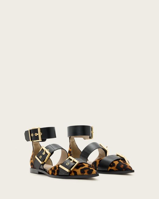 AllSaints Natural Sutton Leopard Print Pointed Toe Shoes