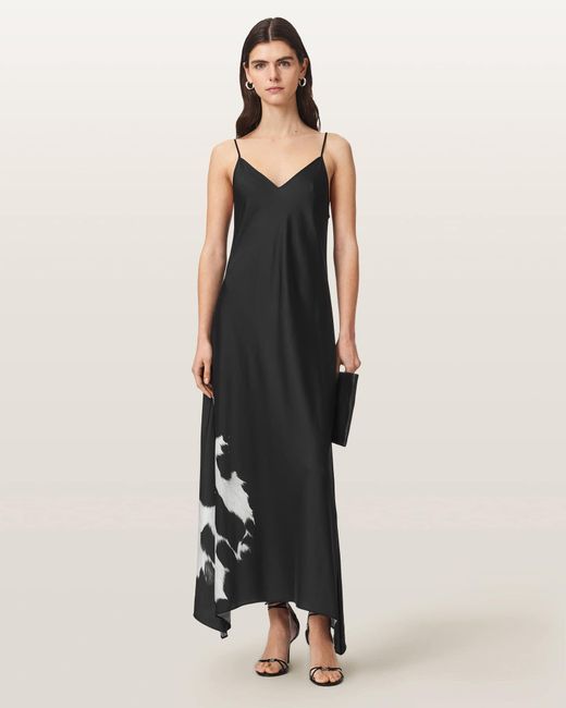 AllSaints Black Leona Lightweight Maxi Slip Dress