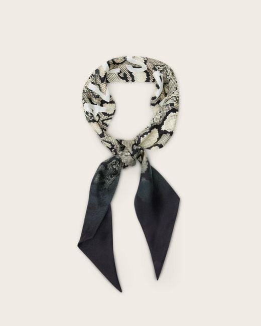 AllSaints Natural Flow Snake Print Logo Headscarf,, Ecru