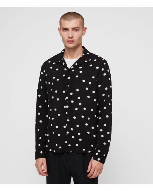 AllSaints Black Pozere Polka Dot Shirt for men