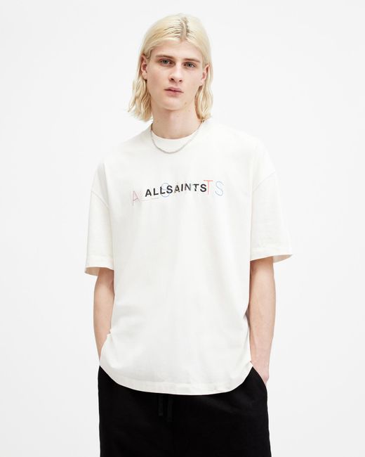 AllSaints White Nevada Oversized Logo Crew Neck T-shirt, for men