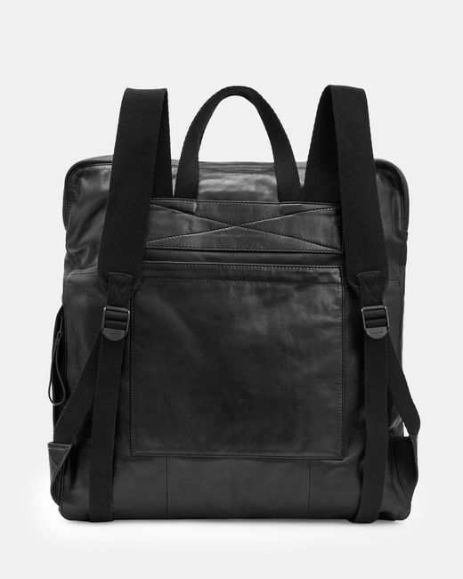 AllSaints Black Force Leather Backpack for men