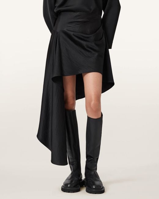 AllSaints Black Polyester Sami Pleated Draped Skirt, /Us 2