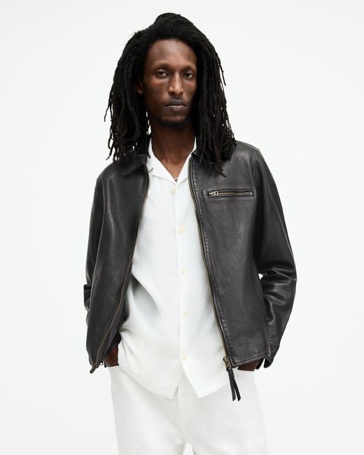 AllSaints Black Miller Zip Up Leather Jacket, for men