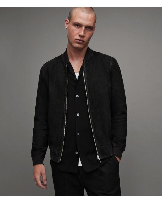 AllSaints Black Ronan Suede Bomber Jacket, for men