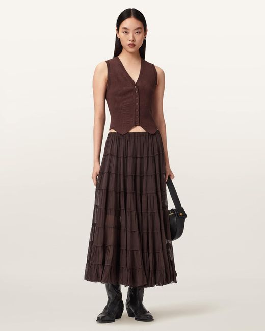 AllSaints Multicolor Viscose Eva Tiered Midi Skirt, /Us 4