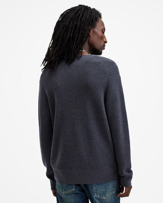 AllSaints Blue Aspen Waffle Texture Crew Neck Jumper,, Smith for men