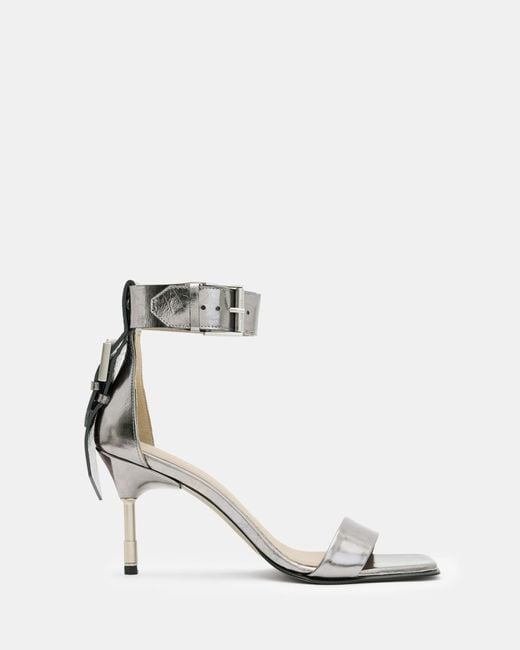 AllSaints White Square Toe Metallic Sandals