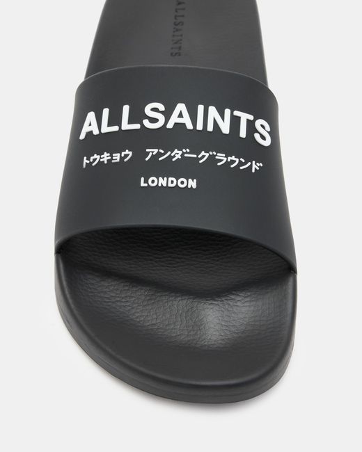 AllSaints White Underground Logo Slip On Slides for men