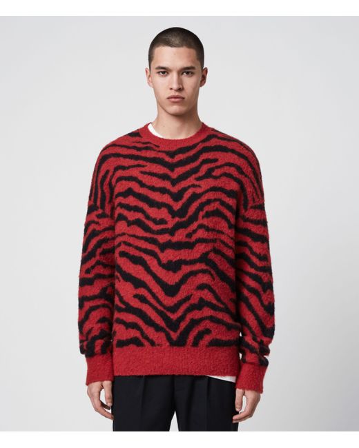AllSaints Red Tigre Crew Sweater for men