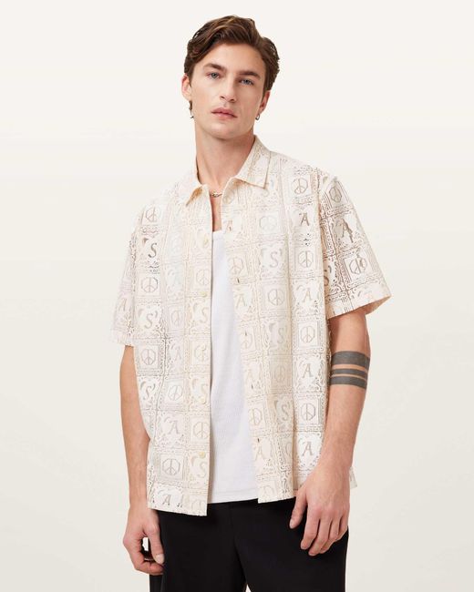 AllSaints White Netley Short Sleeve Lace Shirt for men